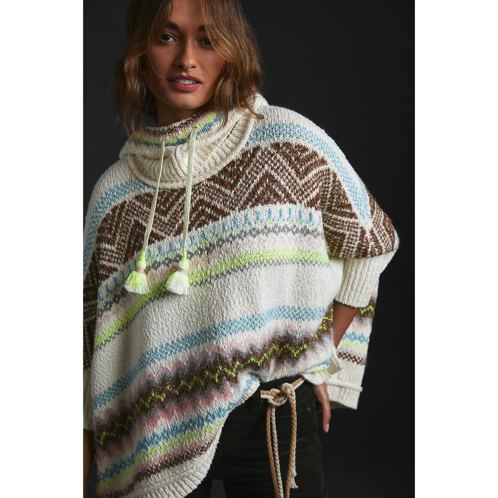Anthropologie Two Piece Hoodie Sweater Size S/M Festival Oversize Fair Isle Boho